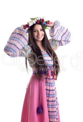 young girl with garland - oriental russian costume