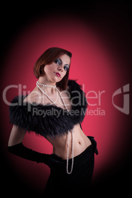 Woman portrait with fur boa in retro style