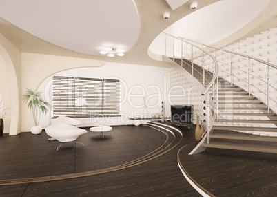 Modern interior of living room 3d render