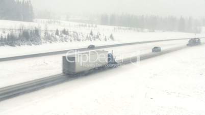 Snow storm highway traffic