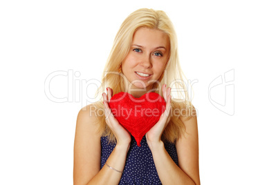 Young woman holding red heart Young woman holding red heart