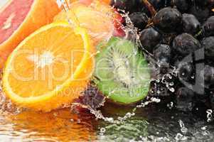 Pure fruit in a spray of water