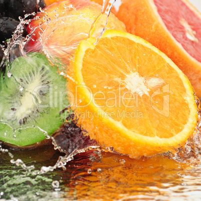 fruit in a spray of water