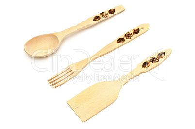 Wooden spoon, fork, spatula
