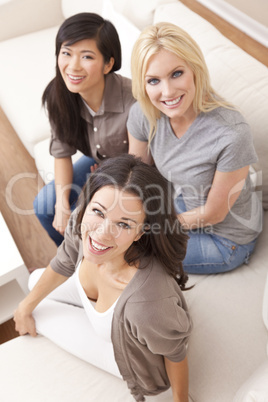 Interracial Group of Three Beautiful Women Friends Smiling