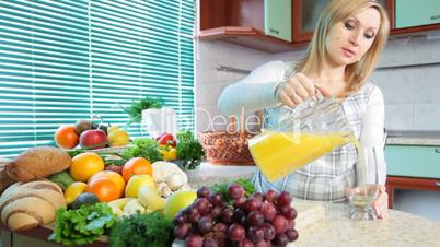 Pregnant woman pouring orange juice