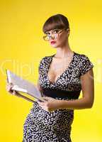 Beauty woman read smart book - pinup style