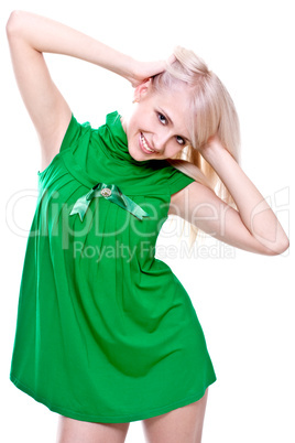 beautiful women in a green dress