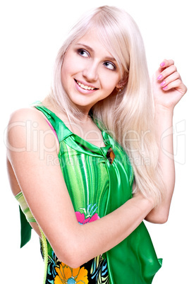 beautiful women in a green dress