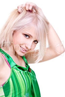 beautiful women in a green dress