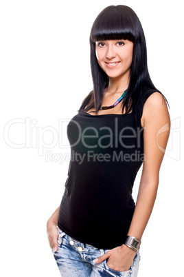 beautiful woman in a black T-shirt