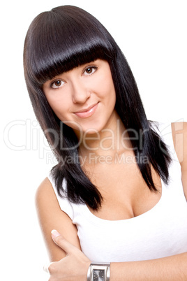 beautiful woman in a white T-shirt