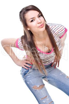 woman in a pink shirt with the glasses