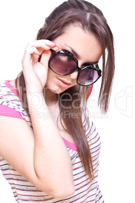 woman in a pink shirt with the glasses
