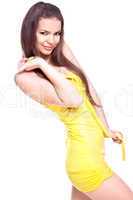 beautiful woman in a yellow dress