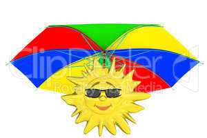 Cartoon sun with umbrella