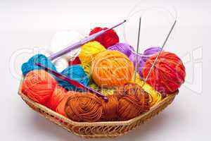 basket with thread and balls for knitting