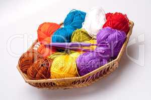 basket with thread and balls for knitting