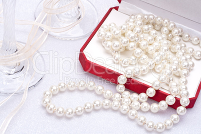 pearls in a red box