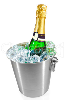 isolated champagne bottle in ice