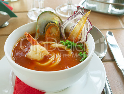 Tasty soup on a table at restaurant