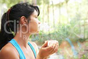 girl drinks coffee