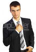 young man in a suit on a white background