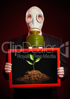 person in a gas mask