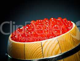 Keg of red caviar