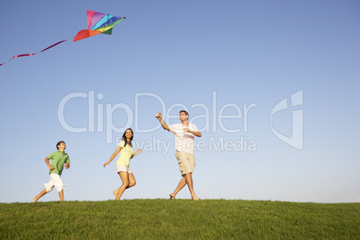 Young family, parents with child, playing in a field