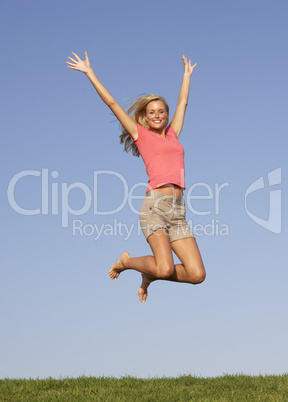 Young woman  jumping in air