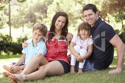 Portrait Of Young Family Relaxing In Park