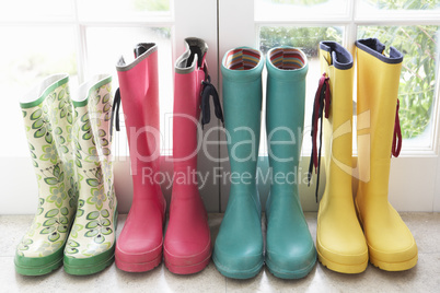 A display of colorful rain boots