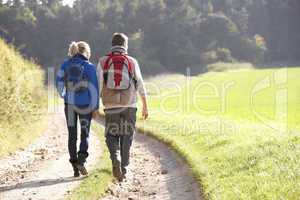 Young couple walking in park