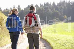 Young couple walking in park