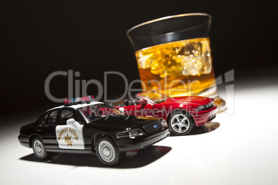 Police and Sports Car Next to Alcoholic Drink