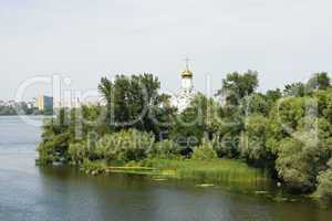 Church on the island, the Dnieper River, Ukraine