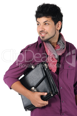 young businessman with a briefcase on the white