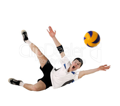 Volleyball player with the ball on a white background