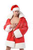 Sexy muscular man wearing a Santa Claus hat