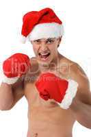 boxer Sexy muscular man wearing a Santa Claus hat
