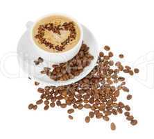 Coffee in a white mug with a heart