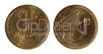 Modern Israeli coins on the white