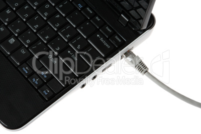 laptop with a cable internet on the white background