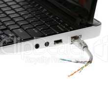 Laptop with a broken cable internet on the white background