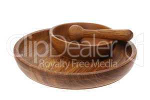 Wooden dish made of oak on white