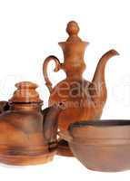 Old ceramic, clay teapot on the white