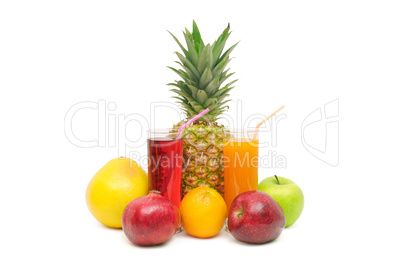 Glass with juice and fruits