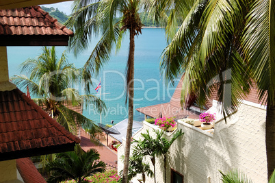 Terrace with sea view at luxury hotel, Phuket, Thailand