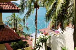 Terrace with sea view at luxury hotel, Phuket, Thailand